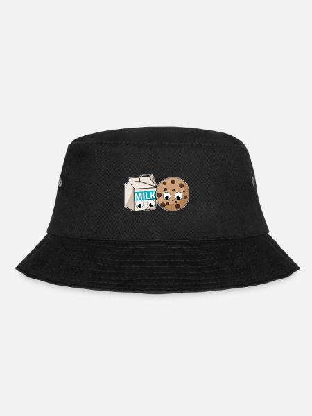 Cookies and Milk Kawaii Illustration Love Match - Bucket Hat - black