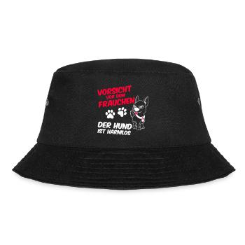 Vorsicht vor dem Frauchen - der Hund ist harmlos - Bucket Hat - Schwarz - Vorne - Lela (165cm)
