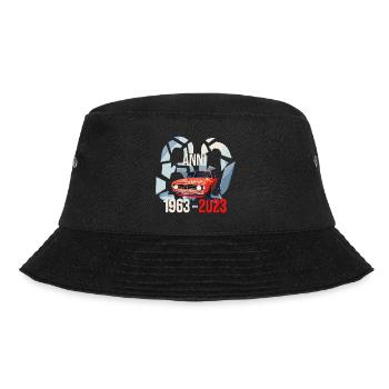 Bertone 60 Anni Illustration im klassischen Rosso - Bucket Hat - Schwarz - Vorne - Lela (165cm)
