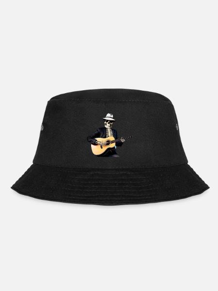 Skelett spielt Gitarre, Lustiges Halloween-Skelett - Bucket Hat - Schwarz
