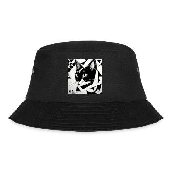 Katze: Kubistisches Schwarz-Weiß - Bucket Hat - Schwarz - Vorne - Lela (165cm)