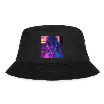 80er Jahre Anime Mädchen beruhigender hochwertiger Modedruck - Bucket Hat - Schwarz - Vorne - Lela (165cm)