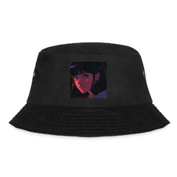 80s anime girl calming high quality fashion print - Bucket Hat - black - Front - Lela (165cm)