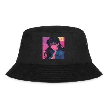 80s anime girl calming high quality fashion print - Bucket Hat - black - Front - Lela (165cm)