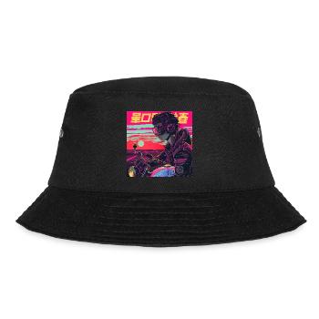 80er Jahre Anime Typ beruhigender hochwertiger Modedruck - Bucket Hat - Schwarz - Vorne - Lela (165cm)