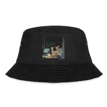 80er Jahre Anime Typ beruhigender hochwertiger Modedruck - Bucket Hat - Schwarz - Vorne - Lela (165cm)