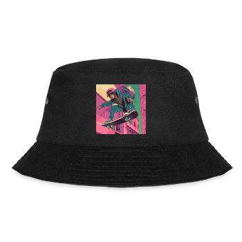 80s anime guy calming high quality fashion print - Bucket Hat - black - Front - Lela (165cm)