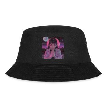 80s anime girl calming high quality fashion print - Bucket Hat - black - Front - Lela (165cm)