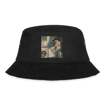 80er Jahre Anime Typ beruhigender hochwertiger Modedruck - Bucket Hat - Schwarz - Vorne - Lela (165cm)