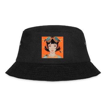 80s anime girl calming high quality fashion print - Bucket Hat - black - Front - Lela (165cm)