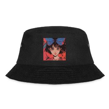 80er Jahre Anime Mädchen beruhigender hochwertiger Modedruck - Bucket Hat - Schwarz - Vorne - Lela (165cm)