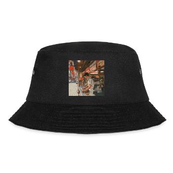 80er Jahre Anime Teen Beruhigender Hochwertiger Modedruck - Bucket Hat - Schwarz - Vorne - Lela (165cm)