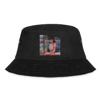 80er Jahre Anime Teen Beruhigender Hochwertiger Modedruck - Bucket Hat - Schwarz - Vorne - Lela (165cm)