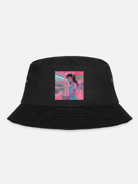 80er Jahre Anime Teen Beruhigender Hochwertiger Modedruck - Bucket Hat - Schwarz