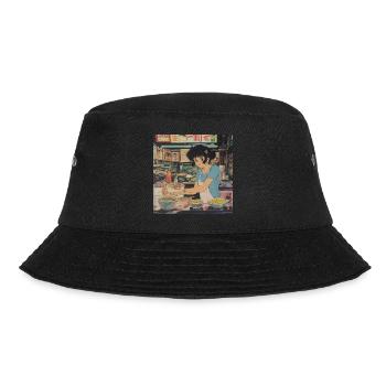 80er Jahre Anime Teen Beruhigender Hochwertiger Modedruck - Bucket Hat - Schwarz - Vorne - Lela (165cm)