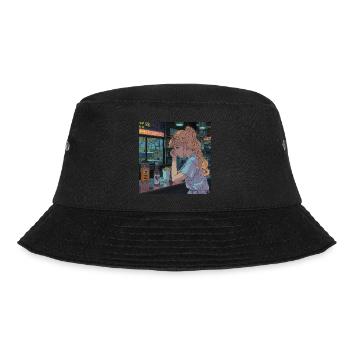 80er Jahre Anime Teen Beruhigender Hochwertiger Modedruck - Bucket Hat - Schwarz - Vorne - Lela (165cm)