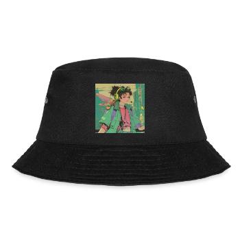 80er Jahre Anime Teen Beruhigender Hochwertiger Modedruck - Bucket Hat - Schwarz - Vorne - Lela (165cm)