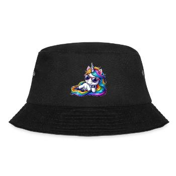 Cooles Einhorn Regenbogen Wellen reiten relaxen - Bucket Hat - Schwarz - Vorne - Lela (165cm)