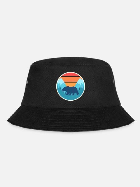 Bear mountains sunset retro - Bucket Hat - black