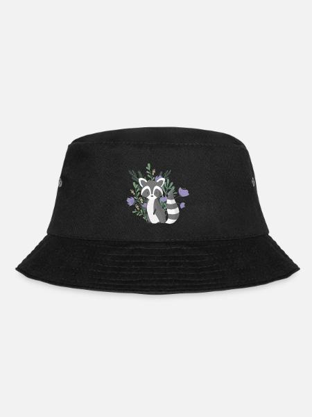 Ours mignon de ract avec des usines et des fleurs pourpres - Bob - noir