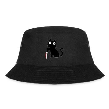 Schwarze Katze mit Messer Meme Blut Lustig Kater - Bucket Hat - Schwarz - Vorne - Lela (165cm)