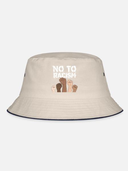 no to racism fist - contre le racisme, stop racism - Bob - blanc cassé/bleu marine - Devant