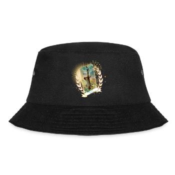 kunstvoll gestaltete Tarot Karte Der Gehängte - Bucket Hat - Schwarz - Vorne - Lela (165cm)