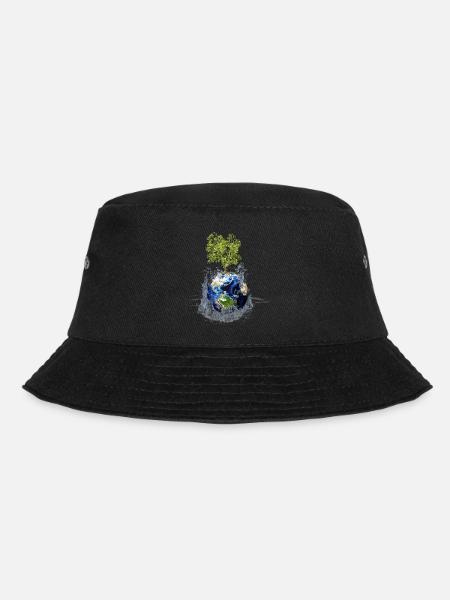 Weltkugel mit Baum und Wasserspritzer - Bucket Hat - Schwarz