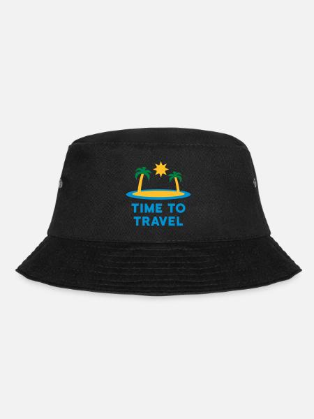Time to travel (island, palm trees, sun) - Bucket Hat - black