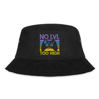 Trendiges Gamer Shirt – "NO LVL TOO HIGH" - Bucket Hat - Schwarz - Vorne - Lela (165cm)