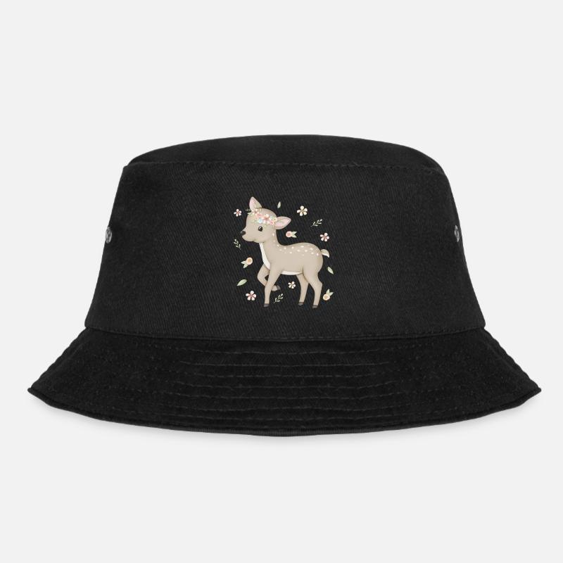 niedliches Reh- Kitz mit Blumenkranz - Bucket Hat - Schwarz