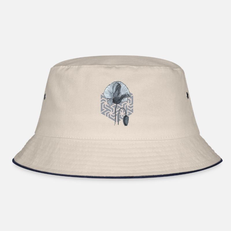 schwarzweiße Mohnblume mit Sechseck im Hintergrund Bucket Hat