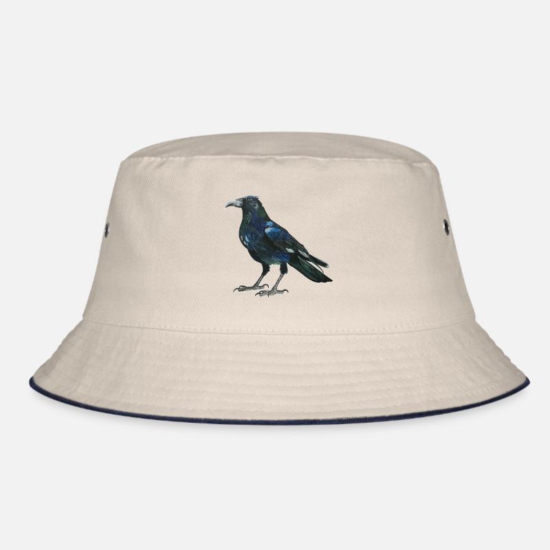 Rabe Krähe mit leicht bläulich grünen Federn Bucket Hat