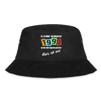 Legende ist 1990 geboren. Geburtstagsspruch - Bucket Hat - Schwarz - Vorne - Lela (165cm)