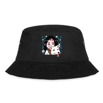Mädchen mit weißem Collie Hund Puppy - Bucket Hat - Schwarz - Vorne - Lela (165cm)