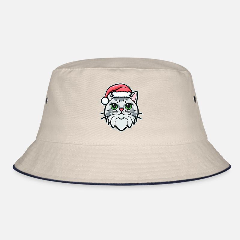 Beautiful Xmas cat drawing, an excellent Bucket Hat