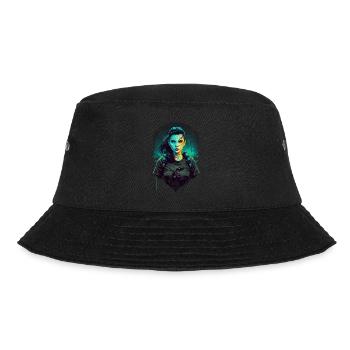 Trendige digitale Illustration einer wunderschönen - Bucket Hat - Schwarz - Vorne - Lela (165cm)