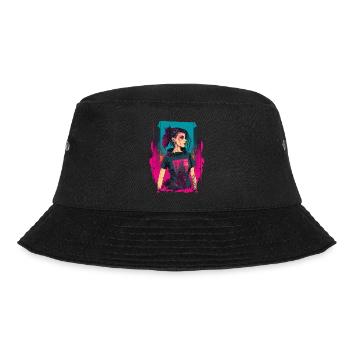 Coole Zeichnung eines schönen Cyber-Girls - Bucket Hat - Schwarz - Vorne - Lela (165cm)