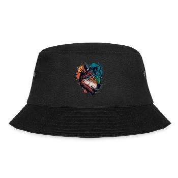 Ein Wolfskopf Digitale Illustration als der Große - Bucket Hat - Schwarz - Vorne - Lela (165cm)
