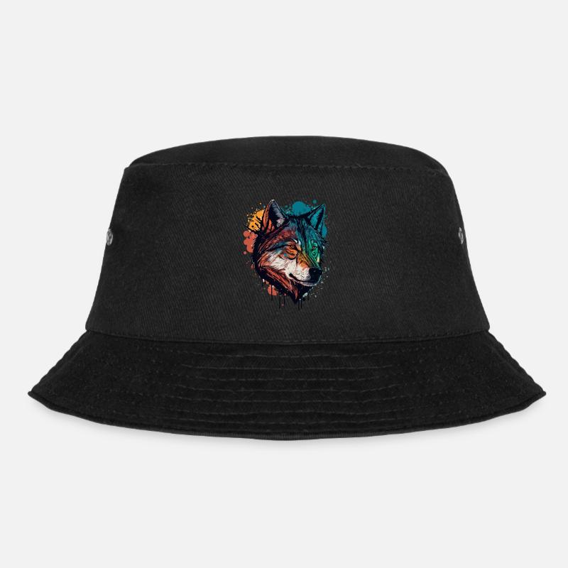 Ein Wolfskopf Digitale Illustration als der Große - Bucket Hat - Schwarz