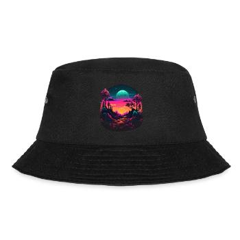 Vaporwave Landschaft - Bucket Hat - Schwarz - Vorne - Lela (165cm)