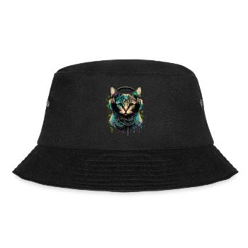 Cat with Headset - Bucket Hat - black - Front - Lela (165cm)