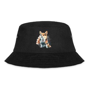 Flauschiges Haustier Corgi Hund - Bucket Hat - Schwarz - Vorne - Lela (165cm)