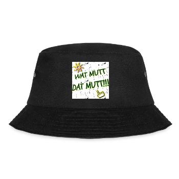 Wat Mutt - Dat Mutt!! WebRadio_KRACKSATT (Slogan) - Bucket Hat - Schwarz - Vorne - Lela (165cm)