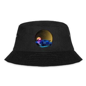 R34 - Retro - Synthwave - Style - Bucket Hat - black - Front - Lela (165cm)
