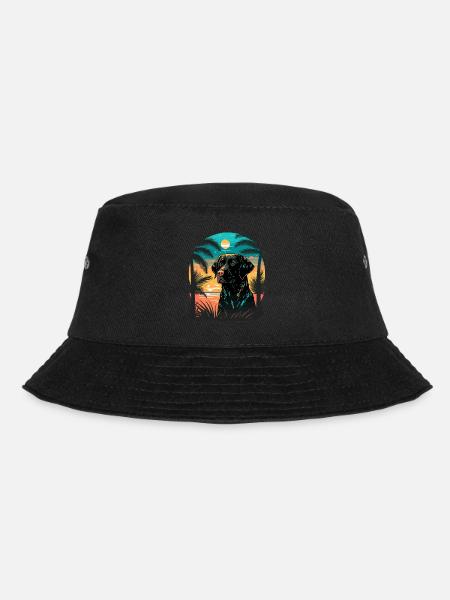 Labrador Retriever Time on Beach Vaporwave - Bucket Hat - black