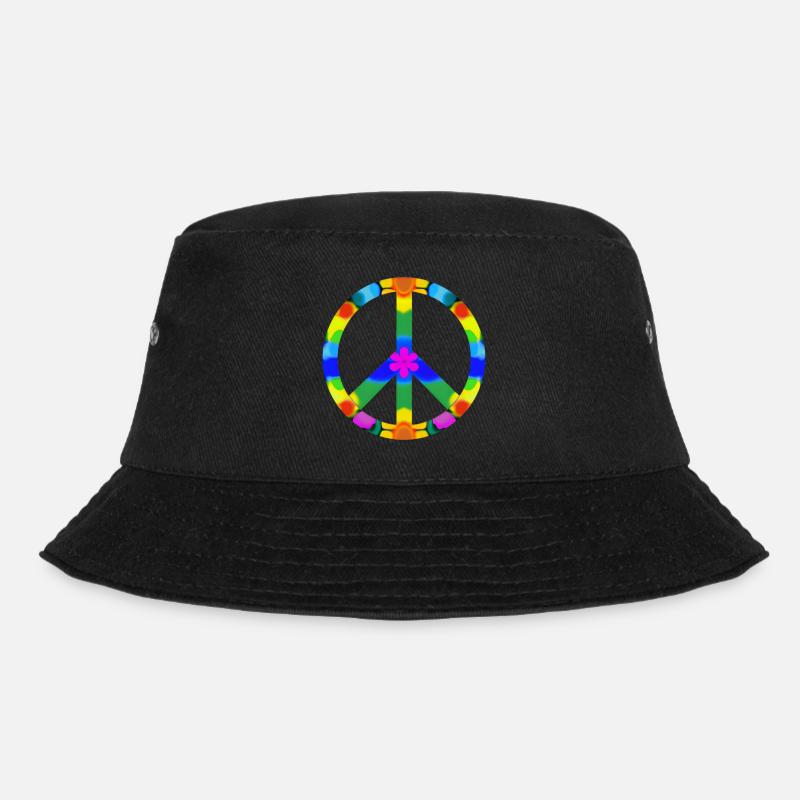 Friedens Zeichen bunt, Flowerpower - Bucket Hat - Schwarz