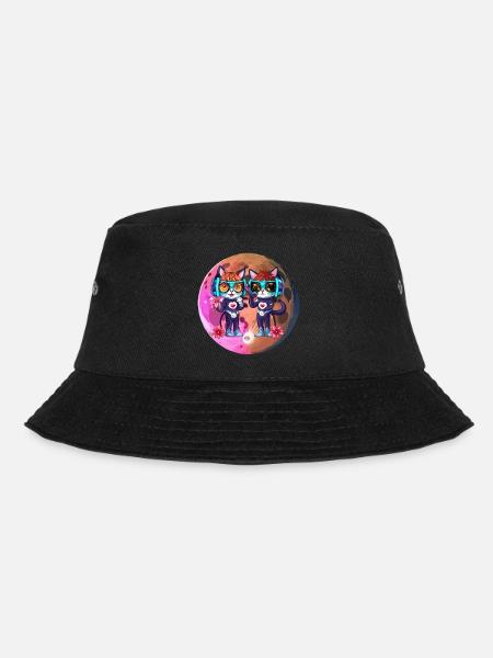 Coole Mond Katzen mit Kopfhörer - Bucket Hat - Schwarz