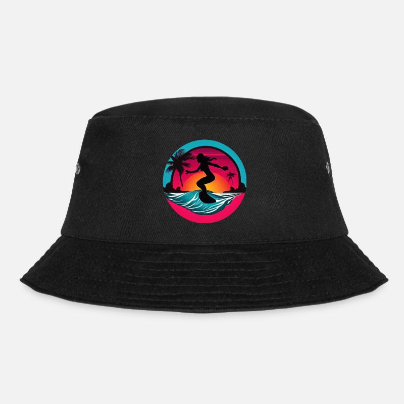 Frauen Surfer Surfbrett Surfen - Bucket Hat - Schwarz