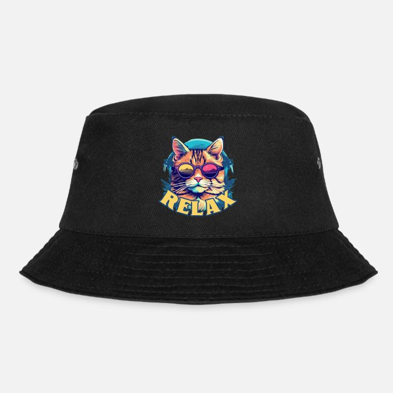 Entspannte Katze mit Sonnenbrille, Sommerlook - Bucket Hat - Schwarz